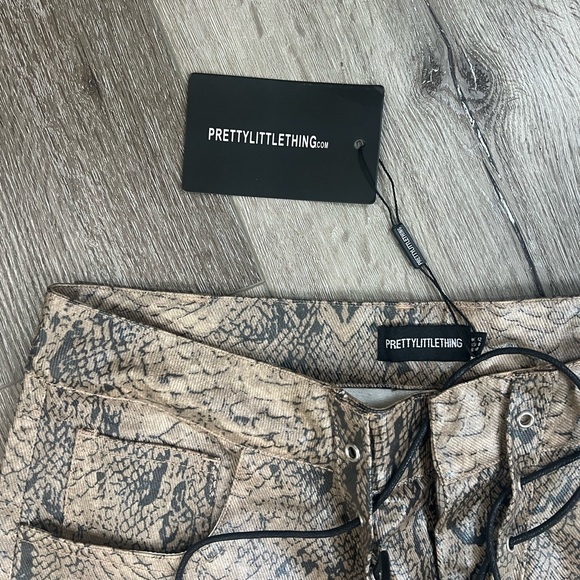 Brown Snake Print Coated leather Flare pants - Picture 4 of 6